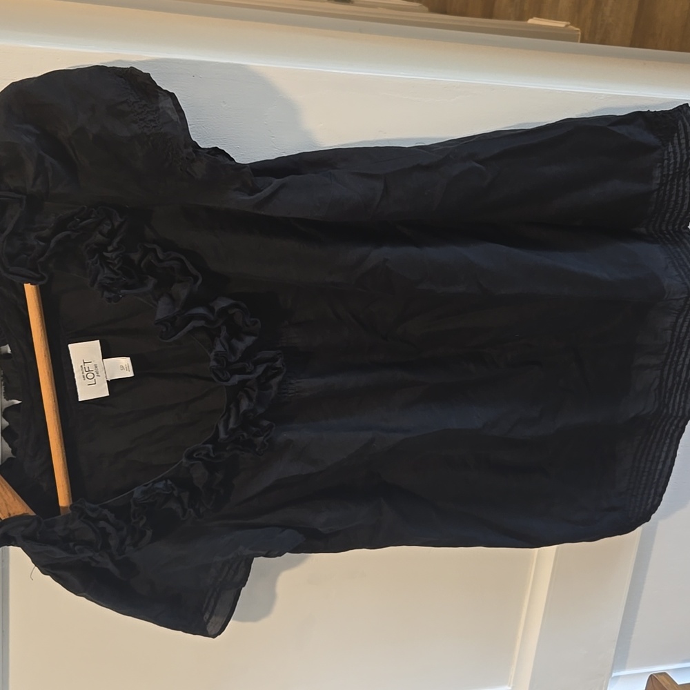 LOFT Petites Black Ruffle Blouse